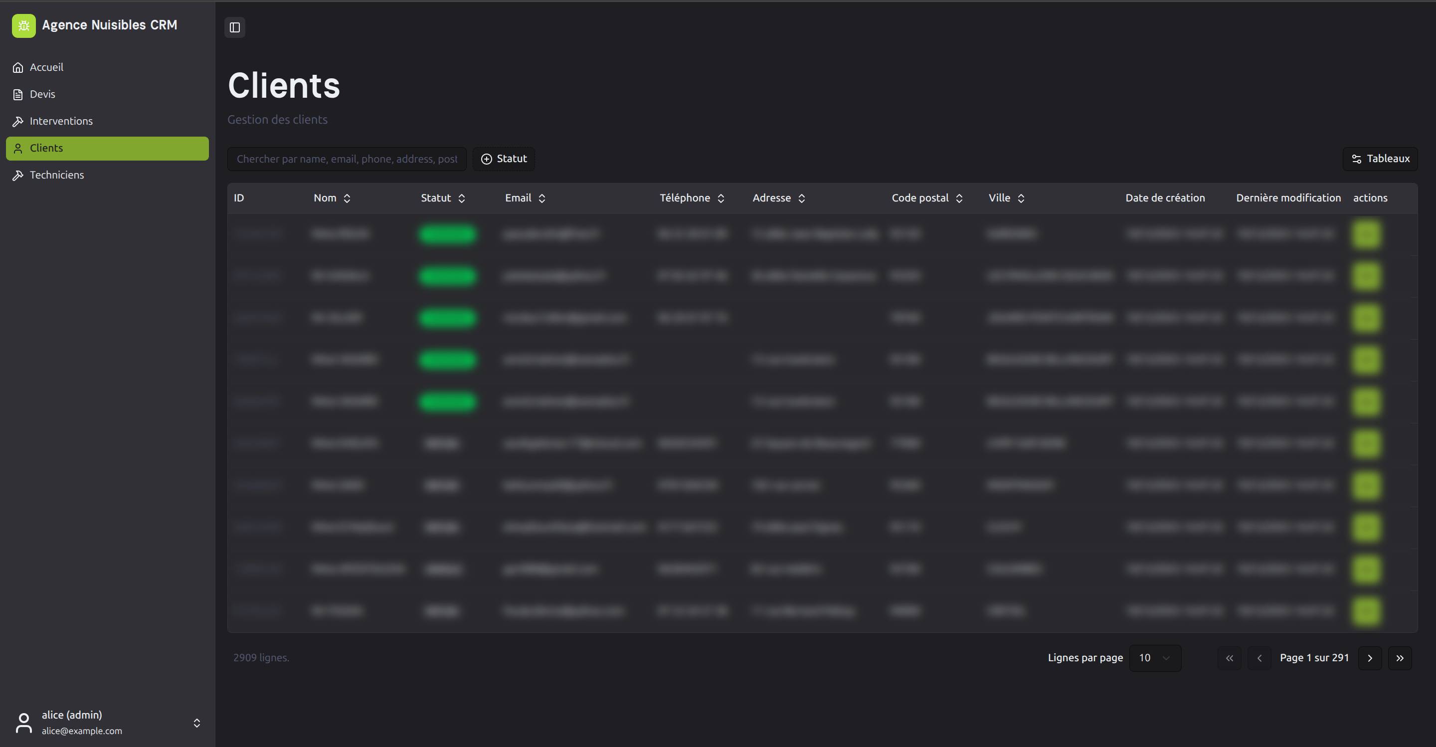 Agence Nuisible - CRM sur mesure pour une agence de désinsectisation créée par KODY Lyon